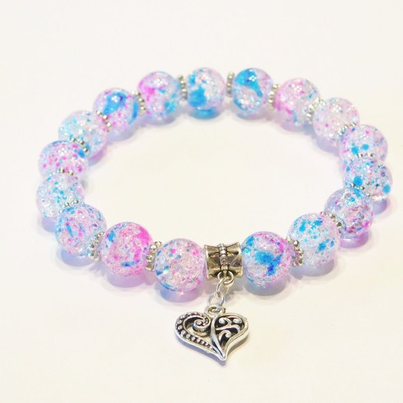 Handmade Pink & Turquoise Glass Confetti Beaded Necklace, Bracelet & Ear… - Picture 5 of 9